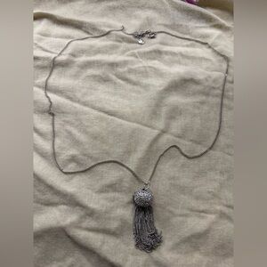 Touchstone crystal Silver Tassel Necklace